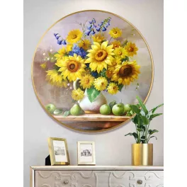   Napraforgók 30 cm átmérőjű kör alakú kép kör alakú gyémántszemekkel