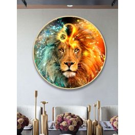   Oroszlán 30 cm átmérőjű kör alakú kép kör alakú gyémántszemekkel