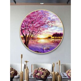   Tavaszi napfelkelte 30 cm átmérőjű kör alakú kép kör alakú gyémántszemekkel