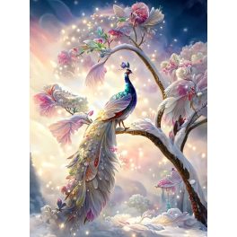   Páva álomvilágban - Prémium Gyémántszemes Kirakó Különleges AB és tündérporos NÉGYZET alakú Gyémántokkal 40x50cm