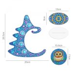 Kék karácsonyfa bagoly dísszel kör alakú Gyémántszemes Karácsonyi asztali dísz