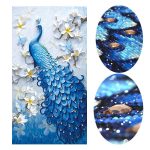 Kék páva kör alakú gyémántszemes kirakó