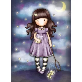 Lila ruhás kislány kör alakú kreatív gyémánt kirakó 30x40