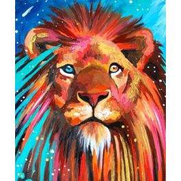   Színes oroszlán kör alakú kreatív gyémánt kirakó 25X30