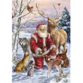   Mikulás az állatokkal kör alakú kreatív gyémánt kirakó 40x50