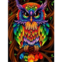 Színes Bagoly kör alakú kreatív gyémánt kirakó 30x40