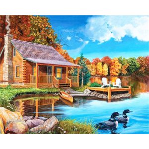 Rönkház a tónál Kör alakú Gyémántszemes kirakó 30x40 Rönkház a tónál Kör alakú Gyémántszemes kirakó 30x40