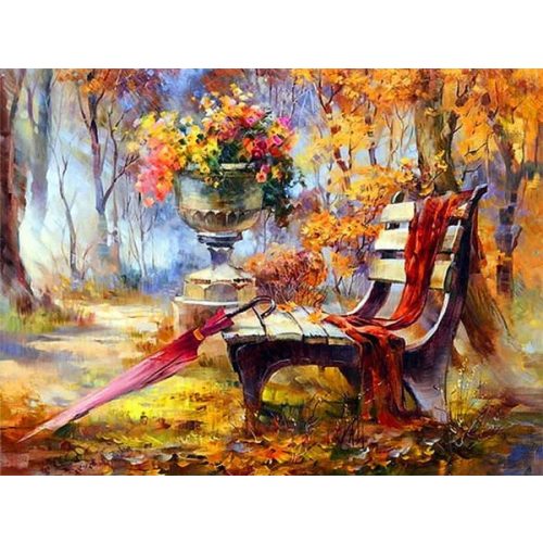 Erdei pihenő pad kör alakú kreatív gyémánt kirakó 30x40