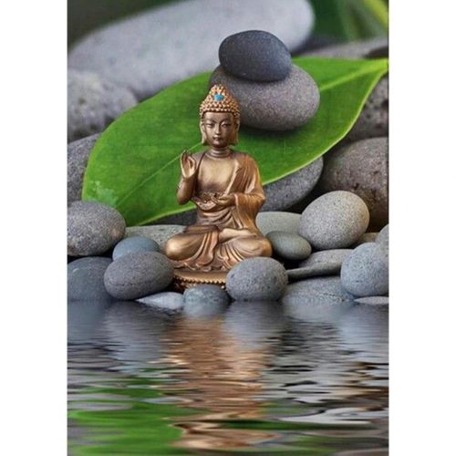Buddha a vízben kör alakú kreatív gyémánt kirakó 30x40