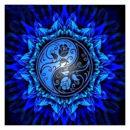   Kék rózsás jin-jang kör alakú kreatív gyémánt kirakó 30x30