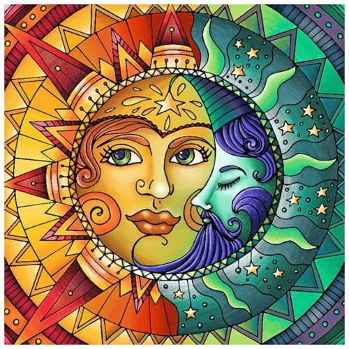 A Nap és a Hold kör alakú kreatív gyémánt kirakó 30x30