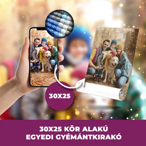 Gyémánt kirakó saját fotóról kör alakú gyémántszemekkel 30x25cm