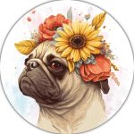 Virágos Mopsz Gyémántkirakó 40 cm átmérőjű kör alakú kép kör alakú gyémántokkal