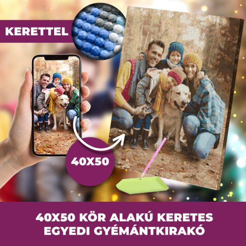 Gyémánt kirakó saját fotóról kör alakú gyémántszemekkel 40x50cm keretre feszítve