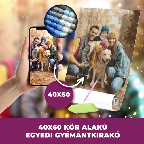 Gyémánt kirakó saját fotóról kör alakú gyémántszemekkel 40x60cm