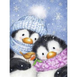   Pingvin szerelem kör alakú kreatív gyémánt kirakó 30x40