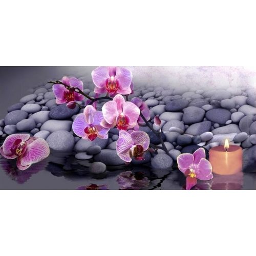Rózsaszín orchideák kör alakú Gyémántszemes kirakó 40x80