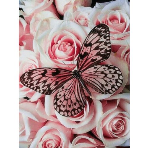 Pillangó a rózsákon kör alakú kreatív gyémánt kirakó 30x40
