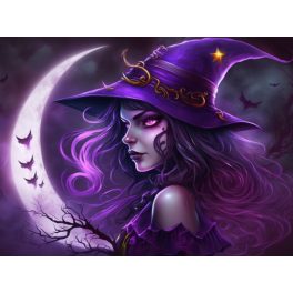   Lila boszorkány között kör alakú kreatív gyémánt kirakó 30x40