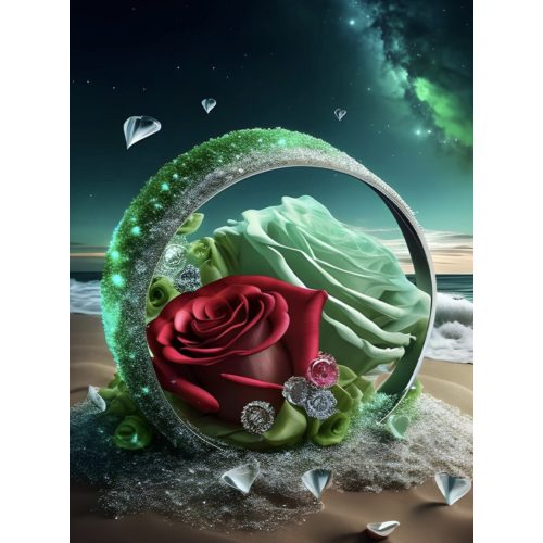Tengerparti rózsák kör alakú kreatív gyémánt kirakó 30x40