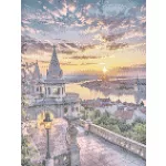Halászbástya naplementében kör alakú kreatív gyémánt kirakó 30x40