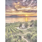 Balatoni szőlőhegy naplementében kör alakú kreatív gyémánt kirakó 30x40