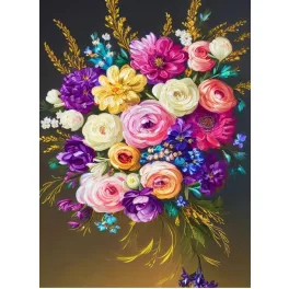  Színes csokor csendélet kör alakú kreatív gyémánt kirakó 30x40