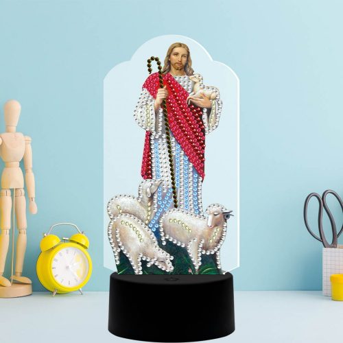 Jézus bárányokkal Gyémántszemes kirakó kis lámpa