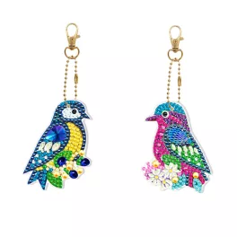   Két díszes madár mindkét oldalon kirakható gyémántszemes kirakó világító kulcstartók 