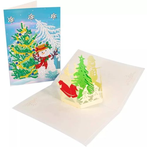 Karácsonyfa hóemberrel Karácsonyi képeslap gyémántszemes kirakó szett