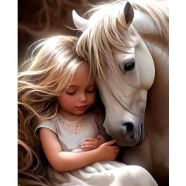   Kislány a lovával négyzet alakú kreatív gyémánt kirakó 30x40