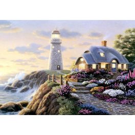   Tengerparti világítótorony négyzet alakú kreatív gyémánt kirakó 30x40