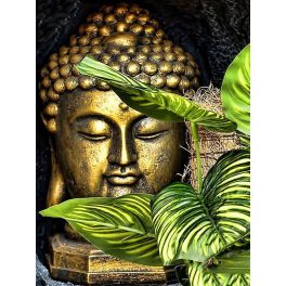   Buddha a levelek mögött négyzet alakú kreatív gyémánt kirakó 30x40