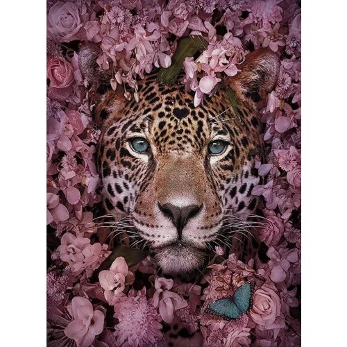 Virágos tigris négyzet alakú kreatív gyémánt kirakó 30x40