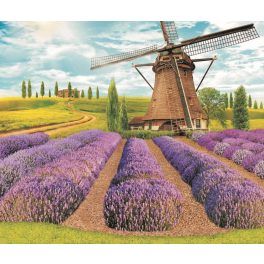 Malom a levendula mezőn négyzet alakú Gyémántszemes kirakó kerettel 40x50