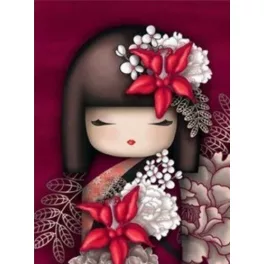   Japán lány piros virágokkal négyzet alakú kreatív gyémánt kirakó 30x40