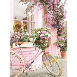   Kerékpár virággal négyzet alakú kreatív gyémánt kirakó 30x40