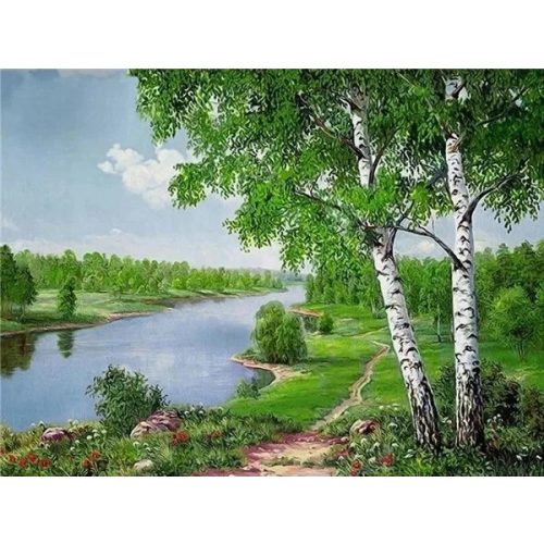 Folyópart négyzet alakú kreatív gyémánt kirakó 30x40