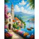 Templom a tengerparton négyzet alakú kreatív gyémánt kirakó 30x40