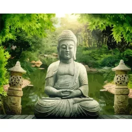   Buddha a hídon négyzet alakú kreatív gyémánt kirakó 30x40