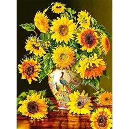   Napraforgó vázában négyzet alakú kreatív gyémánt kirakó 30x40