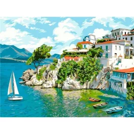   Város a parton négyzet alakú kreatív gyémánt kirakó 30x40