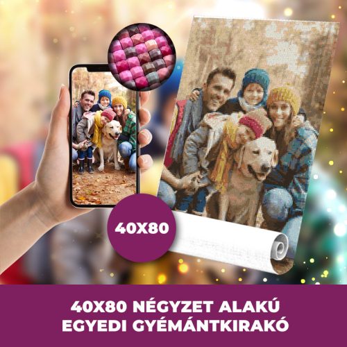 Gyémánt kirakó saját fotóról négyzet alakú gyémántszemekkel 40x80cm
