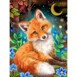   Róka Félholdnál négyzet alakú kreatív gyémánt kirakó 30x40