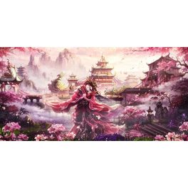   Fantasy japán templom Négyzet alakú Gyémántszemes kirakó 40x80