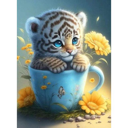Kis fehér tigris négyzet alakú kreatív gyémánt kirakó 30x40