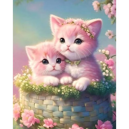 Rózsaszín cicák négyzet alakú kreatív gyémánt kirakó 30x40