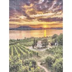 Balatoni szőlőhegy naplementében négyzet alakú kreatív gyémánt kirakó 30x40