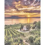 Balatoni szőlőhegy naplementében négyzet alakú kreatív gyémánt kirakó 40x50