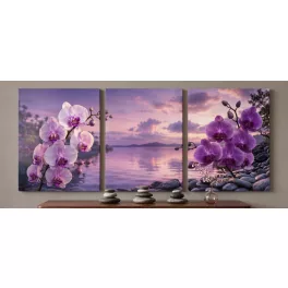 Orchideák a tóparton 3 részes kép – 1. rész négyzet alakú kreatív gyémánt kirakó 30x40